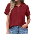 thumbnail image 1 of Lenpel Women's Button down Shirts Short Sleeve Collared Pleated Business Casual Work Tops Summer Beach Blouses, 1 of 5