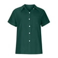 thumbnail image 1 of Lenpel Women's Button down Shirts Casual Loose Collared Short Sleeve Cotton Linen Tops Summer Beach Blouses with Pocket, 1 of 5