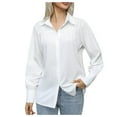 thumbnail image 1 of Lenpel Women's Button down Shirts Collared Long Lantern Sleeve Business Casual Blouses Pleated Work Tops, 1 of 1