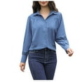 thumbnail image 1 of Lenpel Women's Button down Shirts Collared Long Lantern Sleeve Business Casual Blouses Pleated Work Tops, 1 of 1