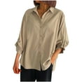thumbnail image 1 of Lenpel Women's Button down Shirts Dressy Casual 3/4 Length Sleeve Cotton Work Tops Loose Office Blouses, 1 of 5
