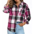 thumbnail image 1 of Lenpel Women's Button down Shirts Long Sleeve Collared Curved Hem Plaid Shacket Tops Soft Casual Blouses with Pocket(Hot Pink,XX-Large), 1 of 6