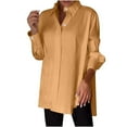 thumbnail image 1 of Lenpel Women's Button down Shirts Plus Size Long Sleeve Side Split Collared Casual Tops Office Work Blouses, 1 of 7