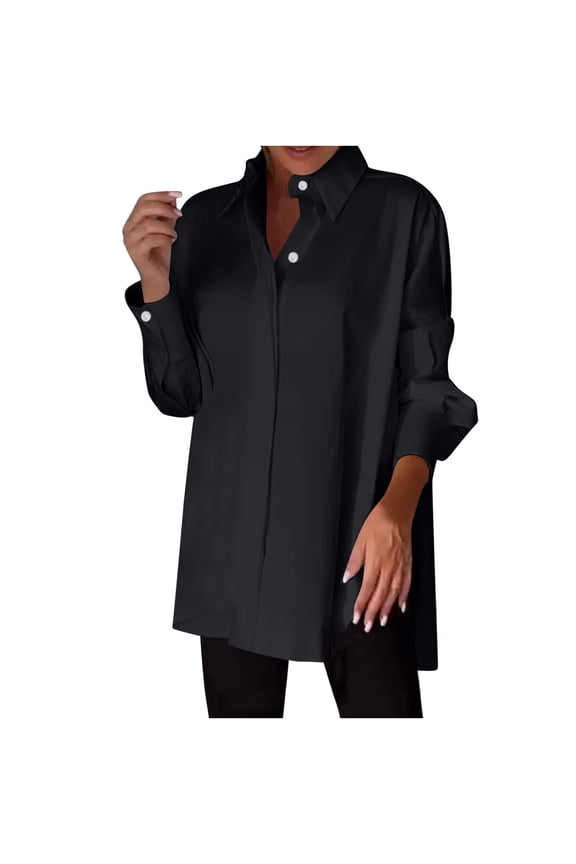 Women's Button down Shirts Plus Size Long Sleeve Side Split Collared Casual Tops Office Work Blouses