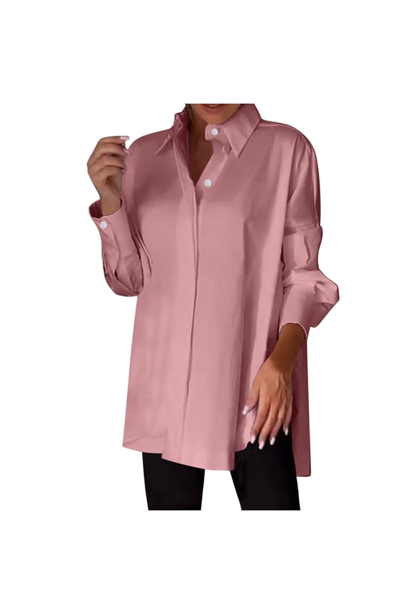 Women's Button down Shirts Plus Size Long Sleeve Side Split Collared Casual Tops Office Work Blouses