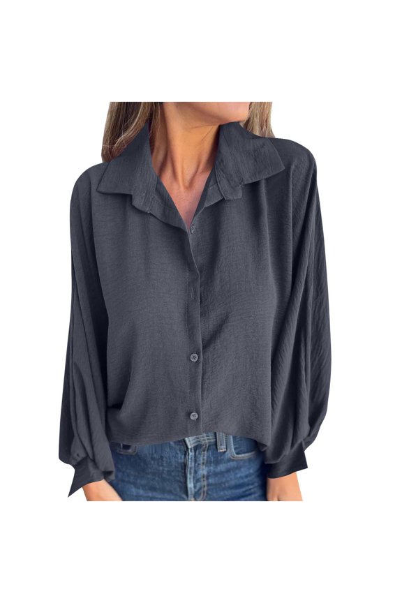 Women's Button down Shirts Plus Size Long Sleeve V Neck Collared Casual Blouses Trendy Boyfriend Tops