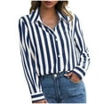 thumbnail image 1 of Lenpel Women's Button down Shirts Striped Long Sleeve Collared Business Casual Office Work Blouses Fall Clothes, 1 of 5
