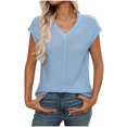 thumbnail image 1 of Lenpel Women's Cap Short Sleeve Sweaters Casual V Neck Lightweight Pullover Soft Cotton Knit Tops Trendy Summer Clothes, 1 of 7