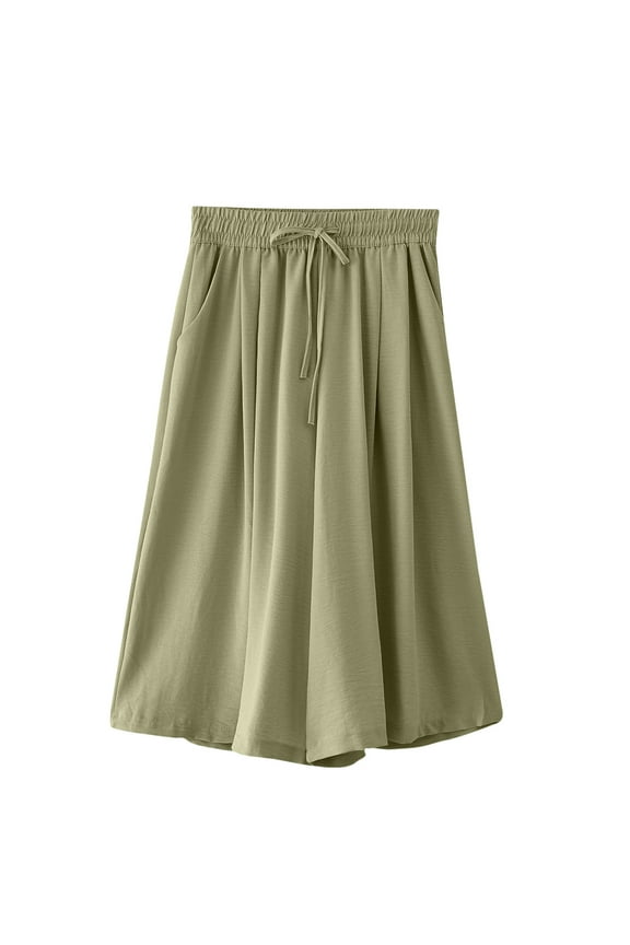 Women's Capri Culottes Lightweight Elastic Waist Drawstring Cropped Wide Leg Pants Casual Palazzo Capris with Pockets