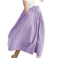 thumbnail image 1 of Lenpel Women's Capri Culottes Pants Elastic High Waisted Pull on Wide Leg Plaid Cropped Trousers Capri Palazzo Pants with Pockets, 1 of 5