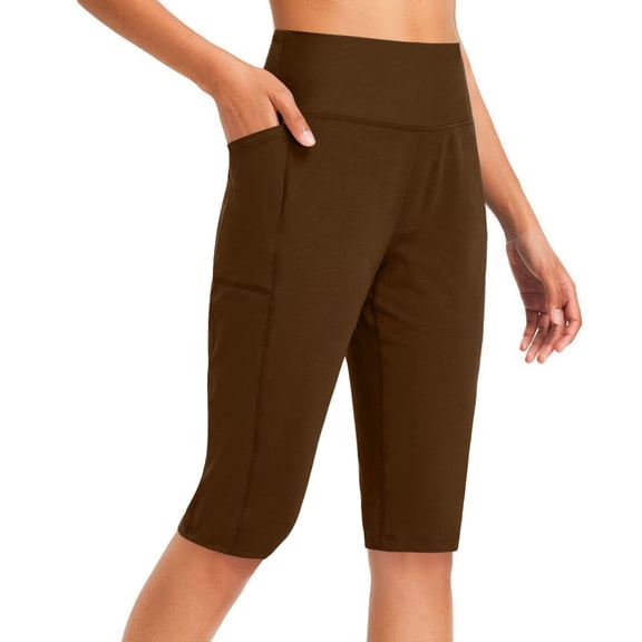 Lenpel Women's Capri Leggings High Waisted Knee Length Stretchy Workout Yoga Pants Cropped Running Tights with Pockets