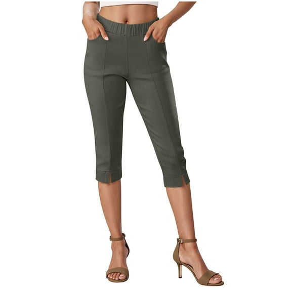 Lenpel Women's Capri Pants Business Casual Elastic High Waisted Stretchy Tapered Slim Cropped Pants Office Capris Trousers