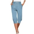 thumbnail image 1 of Lenpel Women's Capri Pants Comfy Drawstring Elastic High Wasited Tapered Cropped Lounge Pants Casual Capris Sweatpants, 1 of 6