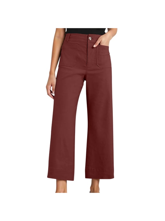 Women's Capri Pants Dressy Casual High Waisted Wide Leg Cropped Pants Loose Office Capris Trousers with Pockets