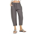 thumbnail image 1 of Lenpel Women's Capri Pants Elastic Waist Drawstring Cropped Loose Casual Trousers Lightweight Beach Pants with Pockets, 1 of 6
