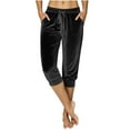 thumbnail image 1 of Lenpel Women's Capri Pants Velvet High Waisted Drawstring Tapered Lounge Cropped Pants Soft Casual Capris Trousers with Pockets, 1 of 6