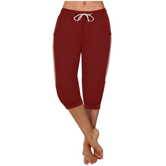 Lenpel Women's Capri Sweatpants Casual Elastic High Waisted Drawstring Side Striped Lounge Pants Cropped Workout Joggers With Pockets