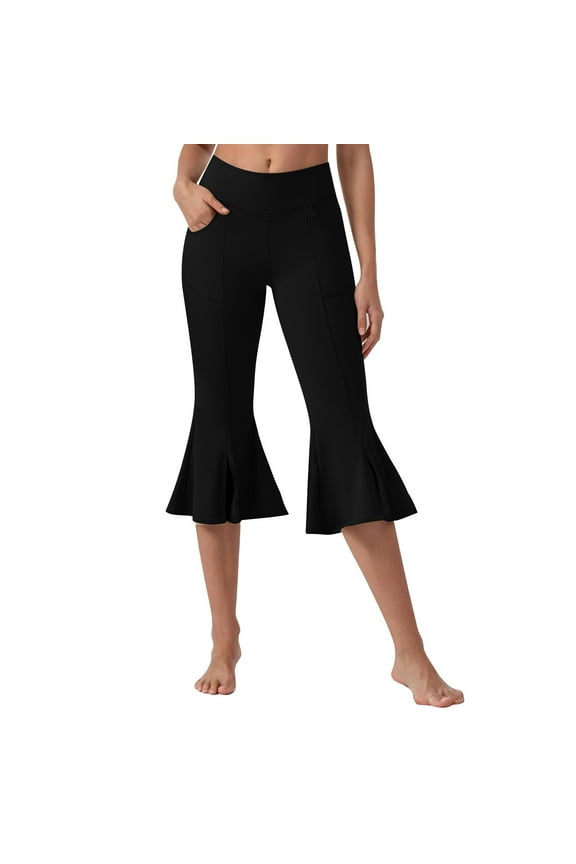 Women's Capri Yoga Flare Pants Summer High Waisted Pull on Bootcut Capris Leggings Workout Athletic Cropped Pants