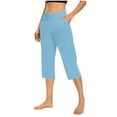 thumbnail image 1 of Lenpel Women's Capri Yoga Pants Casual Crossover High Waisted Cropped Flare Leggings Workout Lounge Long Shorts with Pockets, 1 of 7