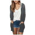 thumbnail image 1 of Lenpel Women's Cardigan Fall Long Sleeve Open Front Hooded Outfits Trendy Solid Plus Size Jacket with Pockets, 1 of 5