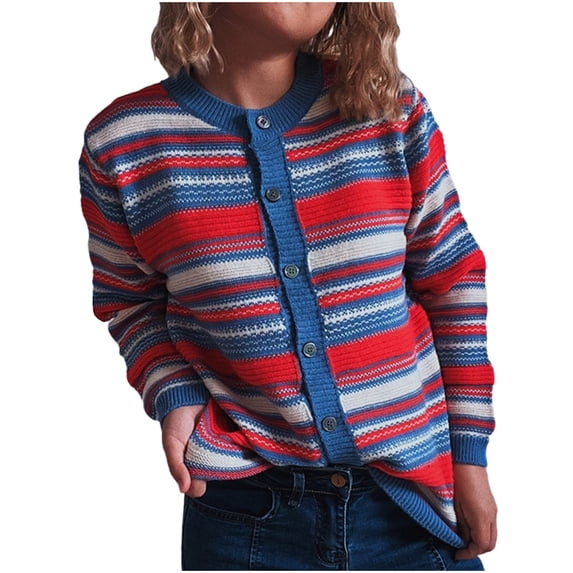 Lenpel Women's Cardigan Sweaters Button down Long Sleeve Striped Knit Coats Fall Lightweight Soft Outwear