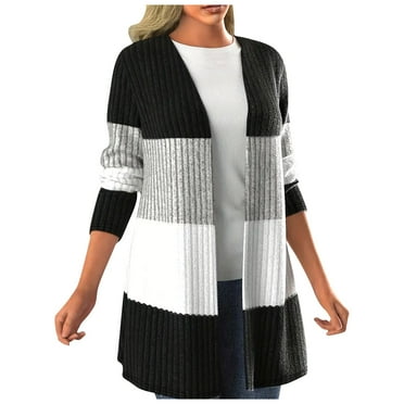 Lenpel Women's Cardigan Sweaters Oversized Long Sleeve Open Front Color Block Knit Coat 2025 Fall Soft Outwear