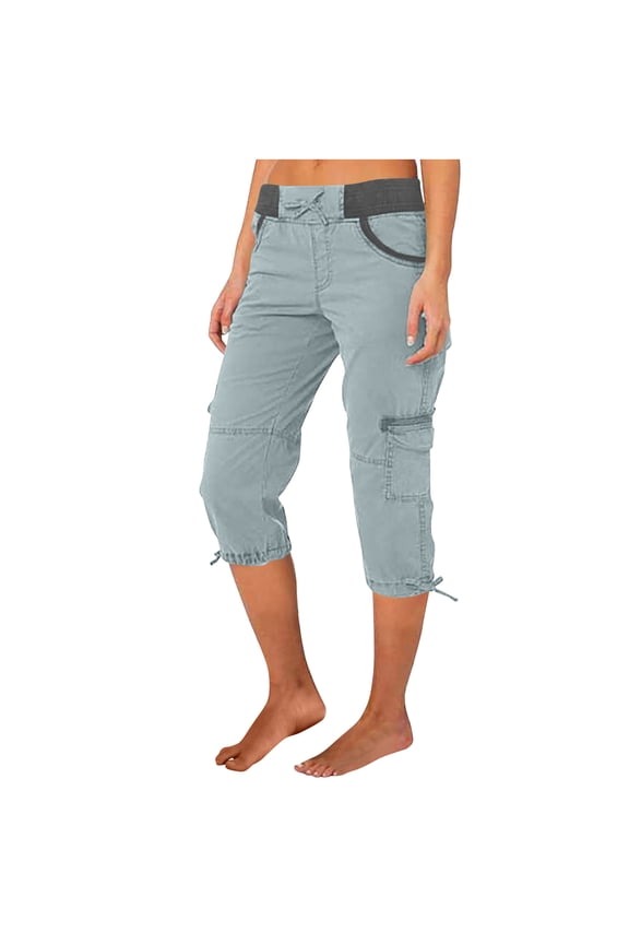 Women's Cargo Capri Pants Lightweight Low Rise Drawstring Cropped Hiking Pants Athletic Casual Bermuda Shorts