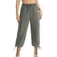 thumbnail image 1 of Lenpel Women's Cargo Capri Sweatpants Elastic High Waisted Drawstring Wide Leg Lounge Cropped Pants Workout Capris Joggers, 1 of 4