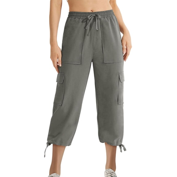 Lenpel Women's Cargo Capri Sweatpants Elastic High Waisted Drawstring Wide Leg Lounge Cropped Pants Workout Capris Joggers