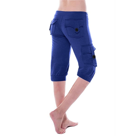Lenpel Women's Cargo Gym Shorts Mid Rise Knee Length Capri Leggings Booty Workout Yoga Shorts with Pockets