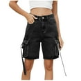 thumbnail image 1 of Lenpel Women's Cargo Jean Shorts Trendy High Waisted Knee Length Denim Shorts Summer Casual Bermuda Shorts with Pockets, 1 of 7
