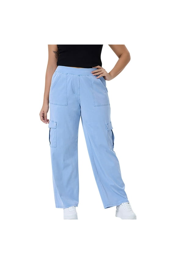 Women's Cargo Pants Baggy Casual High Waisted Straight Wide Leg Trousers Loose Streetwear Lounge Pants