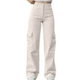 thumbnail image 1 of Lenpel Women's Cargo Pants Casual Loose High Waisted Wide Leg Pants Trendy Baggy Trousers with Pockets, 1 of 6