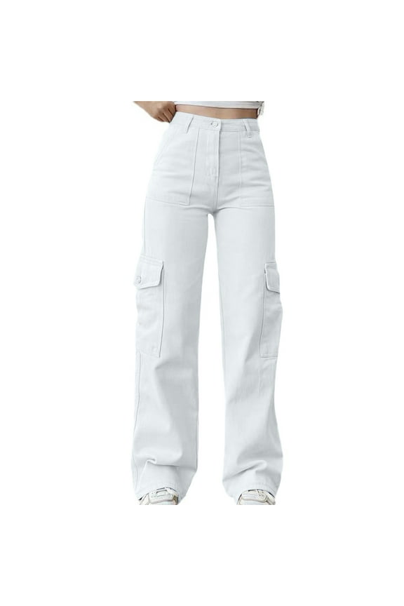 Women's Cargo Pants Casual Loose High Waisted Wide Leg Pants Trendy Baggy Trousers with Pockets