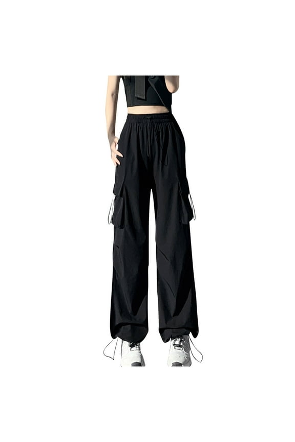 Women's Cargo Pants Elastic High Waisted Wide Leg Casual Trousers Loose Trendy Streetwear Lounge Pants