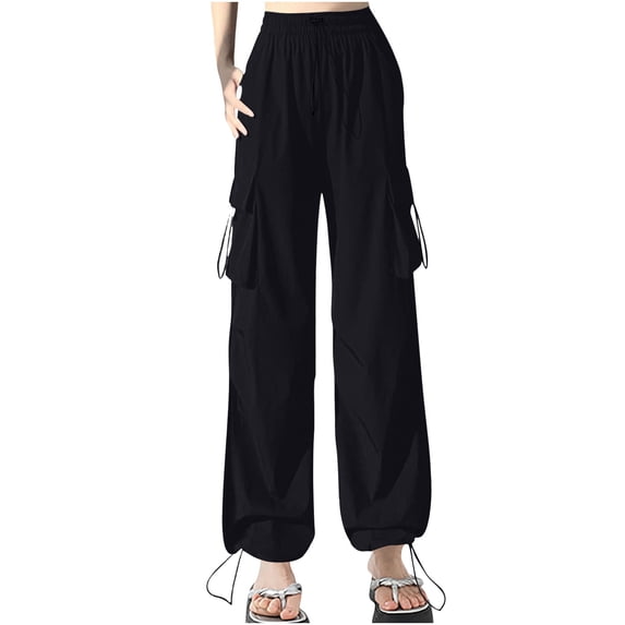 Lenpel Women's Cargo Pants Elastic High Waisted Wide Leg Casual Trousers Loose Trendy Streetwear Lounge Pants