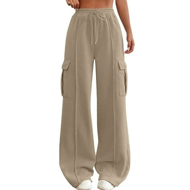 Lenpel Women's Cargo Sweatpants 2025 Fall Casual High Waisted Drawstring Wide Leg Pants Baggy Workout Joggers