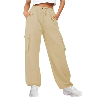 Lenpel Women's Cargo Sweatpants Fall Winter Wide Leg High Waisted Athletic Joggers with Pockets Workout Lounge Pants