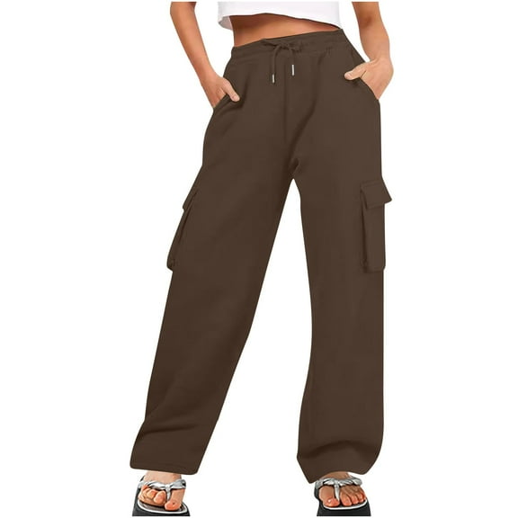 Lenpel Women's Cargo Sweatpants Fashion Elastic High Waisted Wide Leg Pants Baggy Casual Baggy Joggers with Pockets