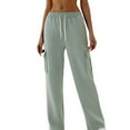 thumbnail image 1 of Lenpel Women's Cargo Sweatpants High Waisted Drawstring Wide Leg Athletic Joggers Workout Lounge Pants with Pockets, 1 of 5