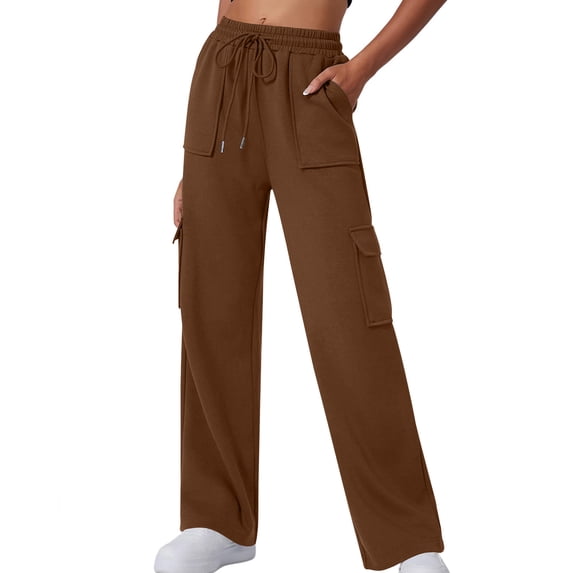 Lenpel Women's Cargo Sweatpants Wide Leg High Waisted Drawstring Fall Winter Fashion Trousers Baggy Workout Joggers