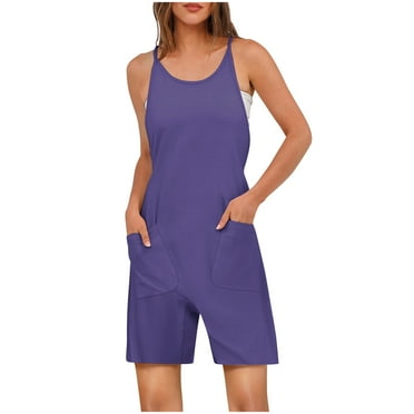 Lenpel Women's Casual Rompers Summer Spaghetti Strap Scoop Neck Drawstring Sleeveless Jumpsuits Loose Short Overalls