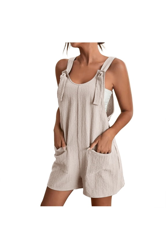 Women's Casual Short Rompers Plus Size Sleeveless Scoop Neck Loose Overalls Summer Strap Jumpsuits with Pockets