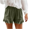 thumbnail image 1 of Lenpel Women's Casual Shorts Summer Elastic High Waisted Ruffle Hem Comfy Lounge Shorts Loose Beach Shorts with Pockets, 1 of 6