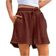 thumbnail image 1 of Lenpel Women's Casual Shorts Elastic High Waisted Drawstring Wide Leg Comfy Lounge Shorts Summer Beach Shorts with Pockets, 1 of 6