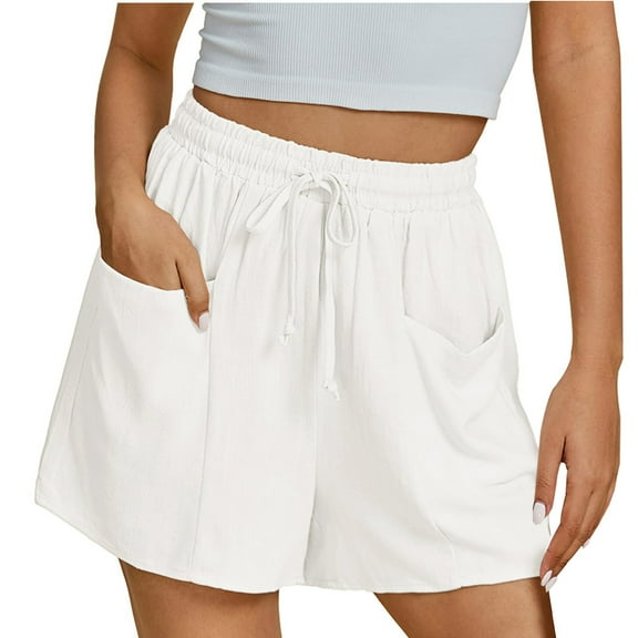 Lenpel Women's Casual Shorts Elastic High Waisted Drawstring Wide Leg Shorts Lightweight Summer Shorts with Pockets