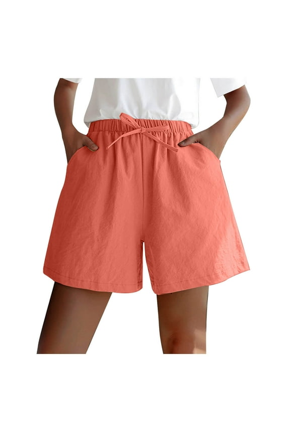 Women's Casual Shorts Elastic High Waisted Mid Thigh Wide Leg Lounge Shorts Summer Beach Shorts with Pockets