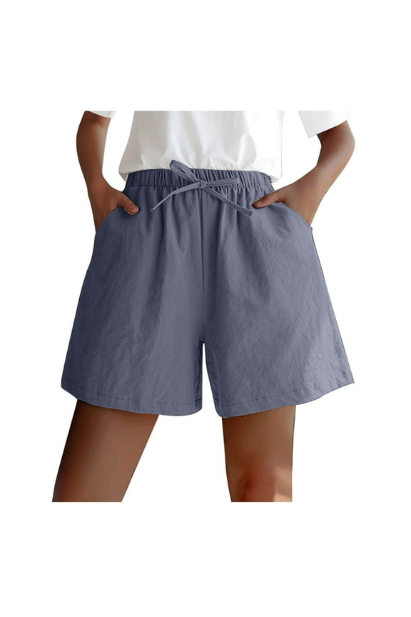 Women's Casual Shorts Elastic High Waisted Mid Thigh Wide Leg Lounge Shorts Summer Beach Shorts with Pockets