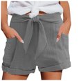 thumbnail image 1 of Lenpel Women's Casual Shorts Elastic High Waisted Tie Front Pleated Comfy Shorts Summer Beach Vacation Shorts with Pockets, 1 of 5