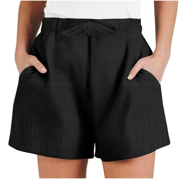 Lenpel Women's Casual Shorts Elastic High Waisted Tie Front Solid Color Hot Lounge Shorts Summer Beach Shorts with Pockets